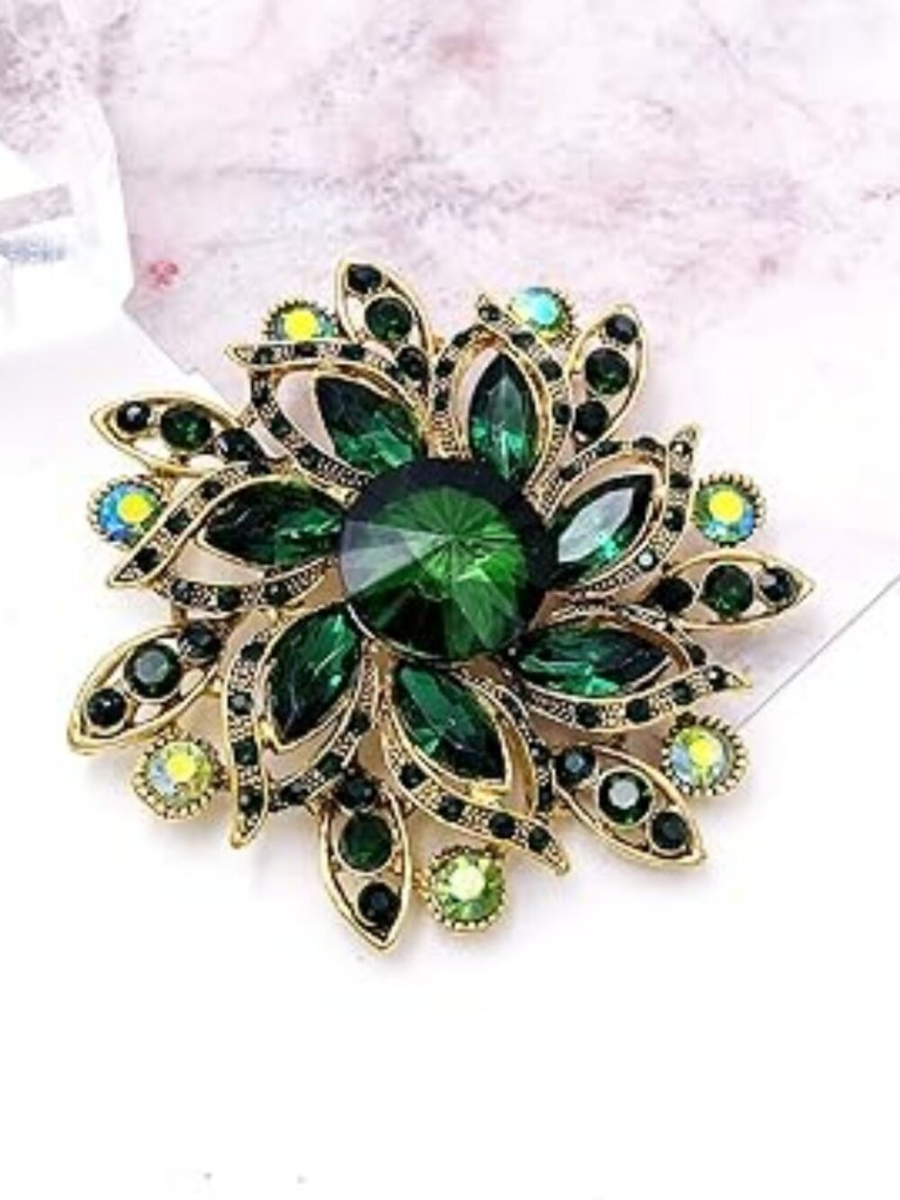 Green Vintage Look Women's Austrian Crystal Elegant Flower Brooch